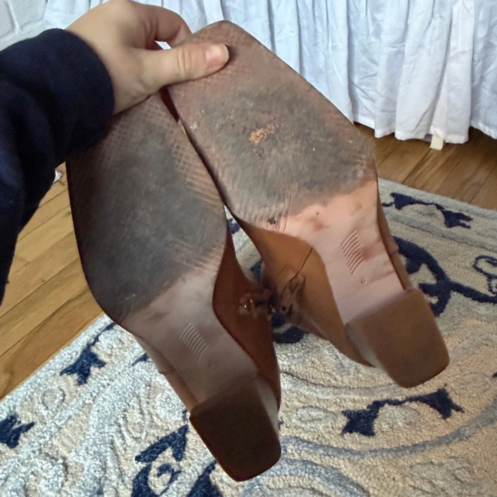 PAIGE Keely Tan Leather‎ Knee-High Block Heel Boots - Picture 4 of 9